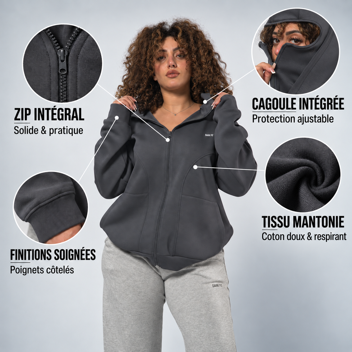 Ghost SOCIAL BALACLAVA ZIP-UP HOODIE-GRAY